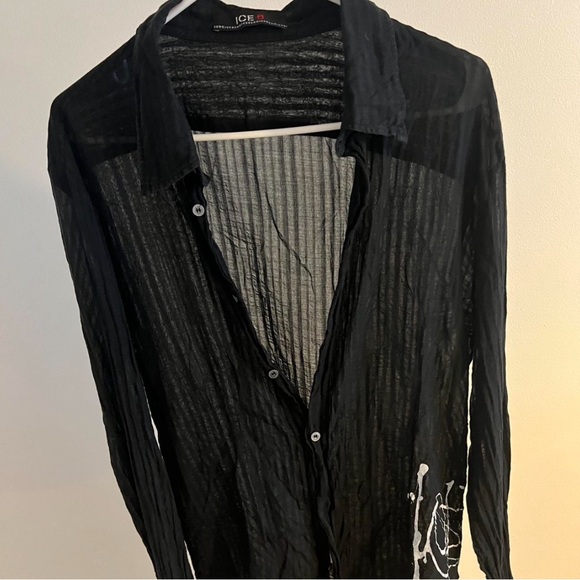 Vintage Iceberg Semi-SeeThrough Button Up w/ Graffiti Detail - Picture 3 of 7